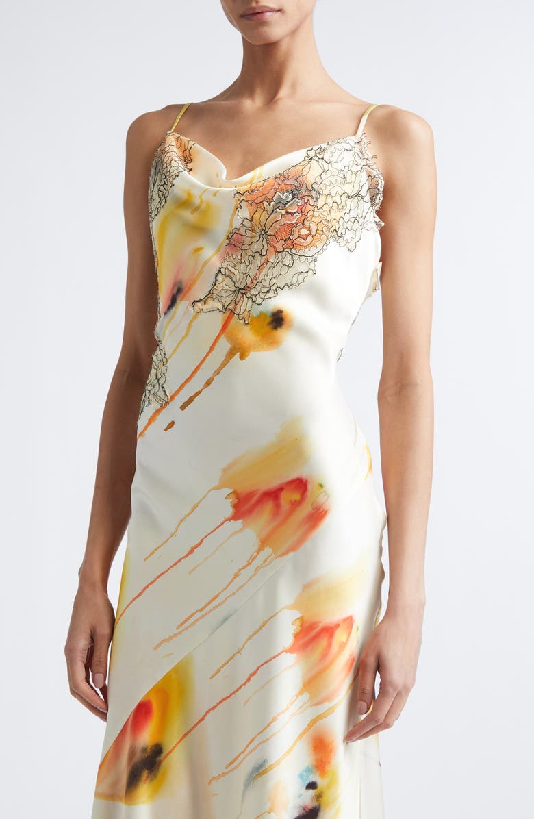 Jason Wu Collection Watercolor Floral Bias Cut Satin Slipdress, Alternate, color, Limoncello Multi