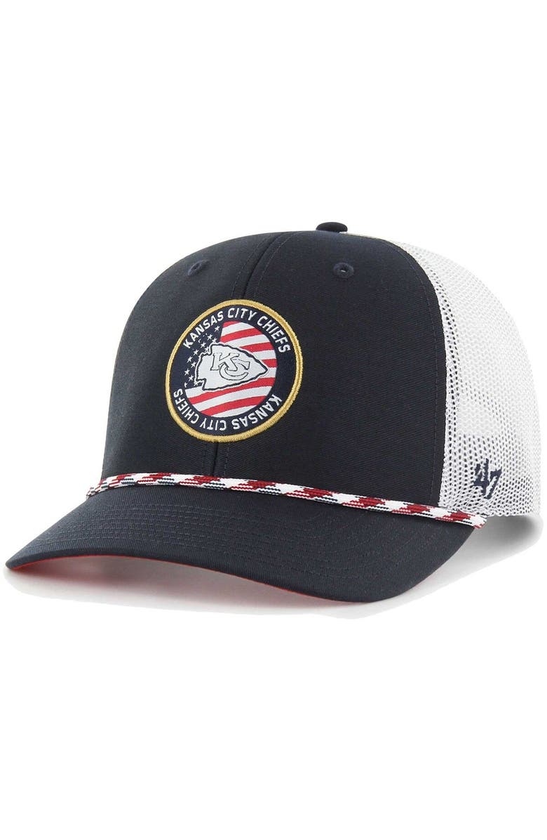 '47 Men's '47  Navy/White Kansas City Chiefs Union Patch Trucker Adjustable Hat, Main, color, 