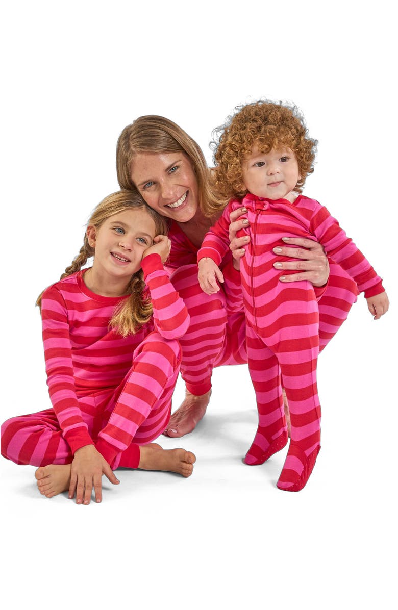 Leveret Kids Footed Striped Cotton Matching Family Pajamas, Alternate, color, Red & Pink
