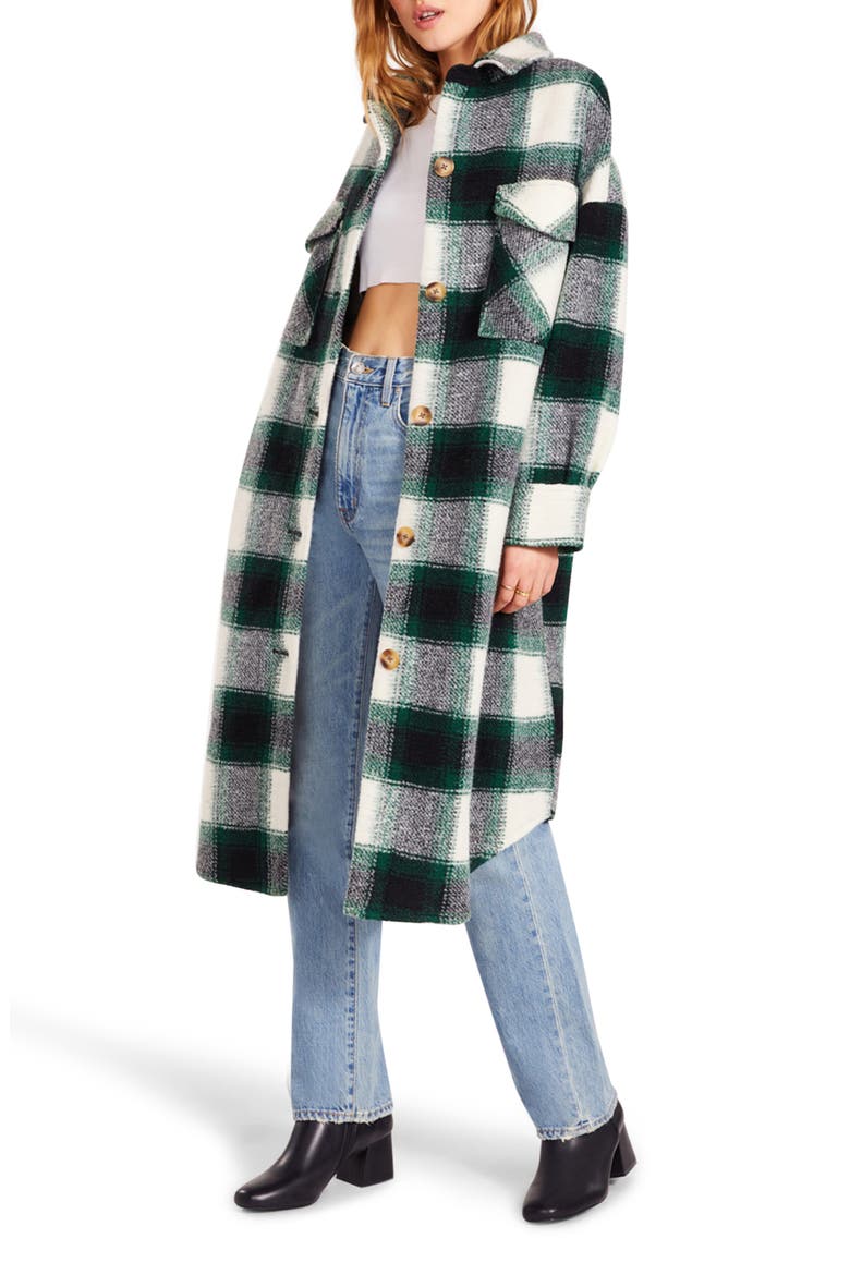 Santa Cruz Plaid Longline Shirt Jacket, Alternate, color, BRIGHT GREEN