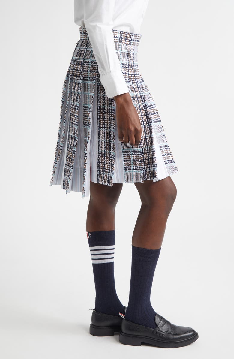 Thom Browne Plaid Drop Back Pleated Tweed Skirt, Alternate, color, Seasonal Multi
