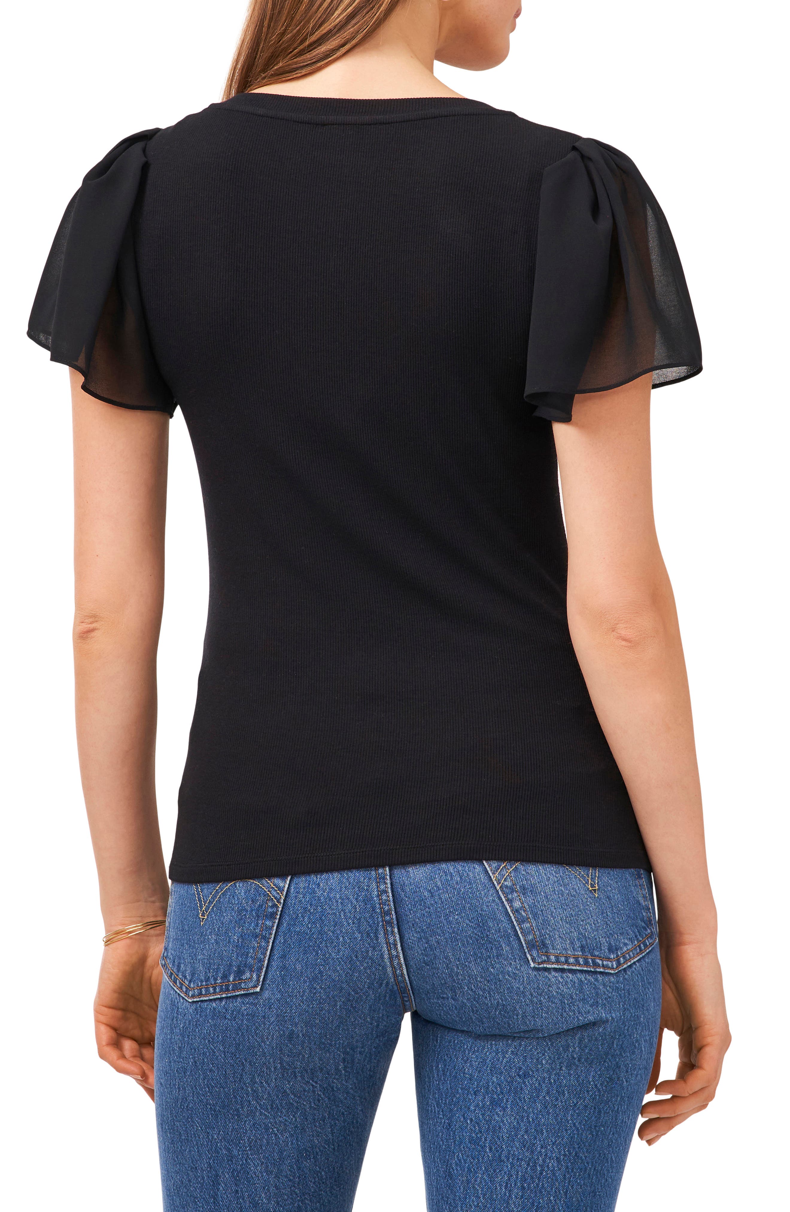 Flutter Sleeve Rib Knit T-Shirt - image 2