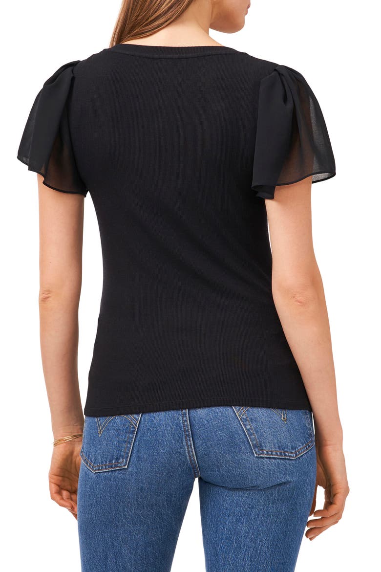 Flutter Sleeve Rib Knit T-Shirt, Alternate, color, RICH BLACK