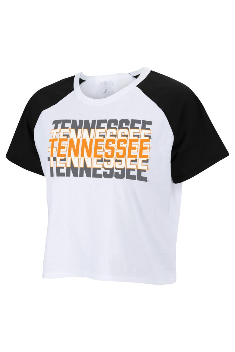 Women's ZooZatz White Tennessee Volunteers Colorblock Repeat Raglan Cropped T-Shirt, Main, color, White
