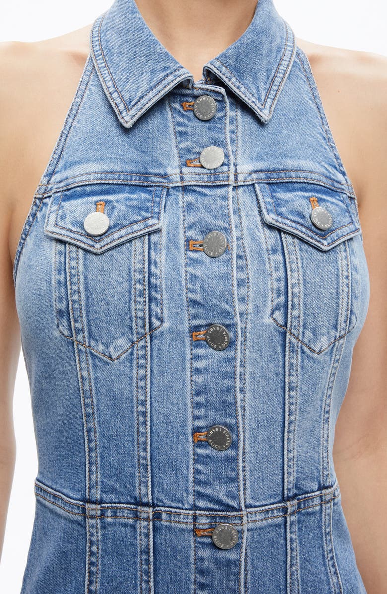Alice + Olivia Kendall Denim Halter Minidress, Alternate, color, 