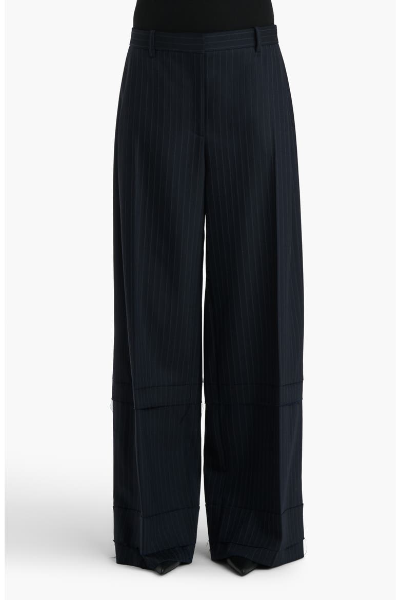 Linden Pinstripe Pleated Wide Leg Trousers, Alternate, color, NAVY / WHITE
