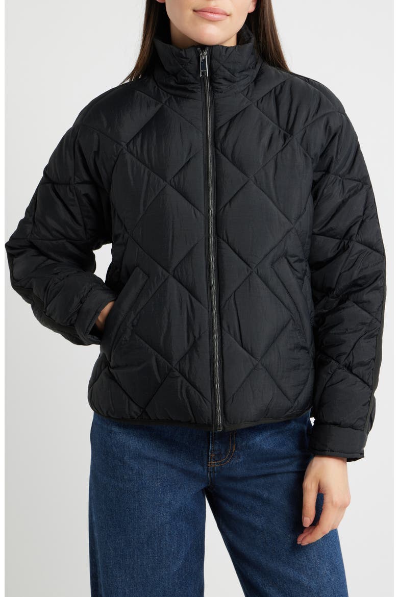 Crop Diamond Quilted Jacket, Alternate, color, BLACK