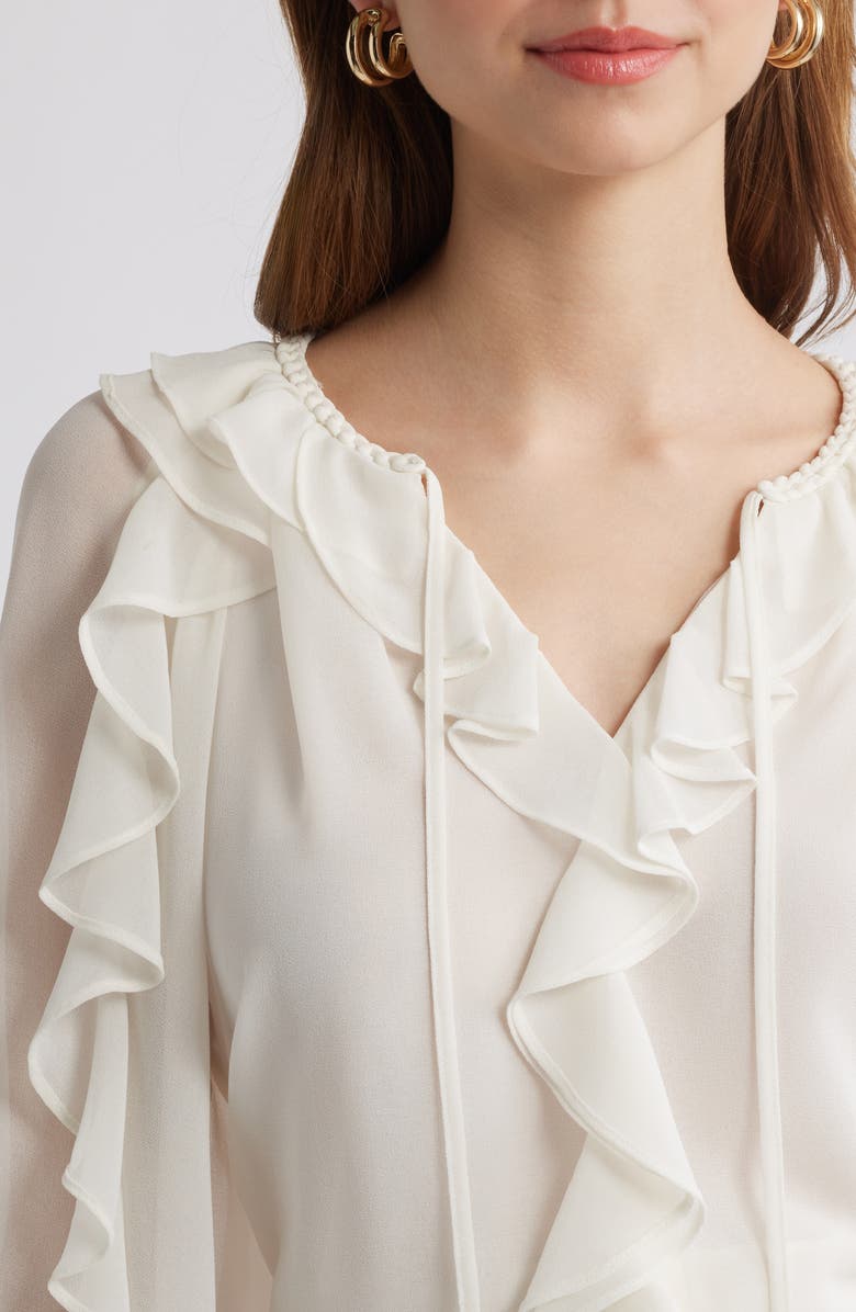 KOBI HALPERIN Ruffle Split Neck Chiffon Top, Alternate, color, Ivory