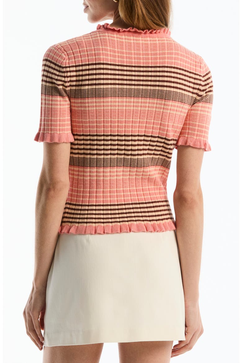 Ruffled V-Neck Cardigan, Alternate, color, CORAL HAZE