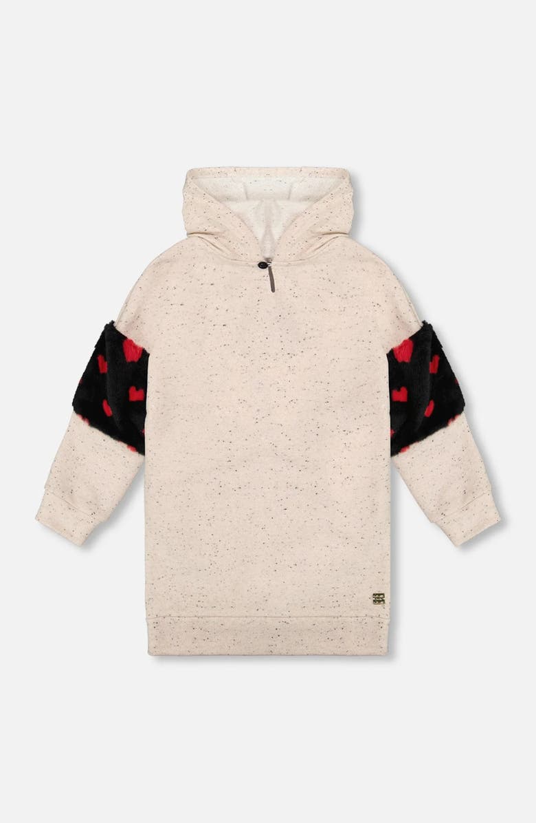 Deux par Deux Hooded Glittering French Terry Dress with Heart Bag, Main, color, Beige And Black