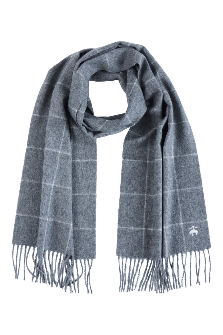 Windowpane Wool & Cashmere Blend Fringe Scarf, Alternate, color, CHARCOAL
