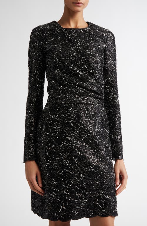 Giambattista Valli Sequin Long Sleeve Tweed A-line Dress In Black