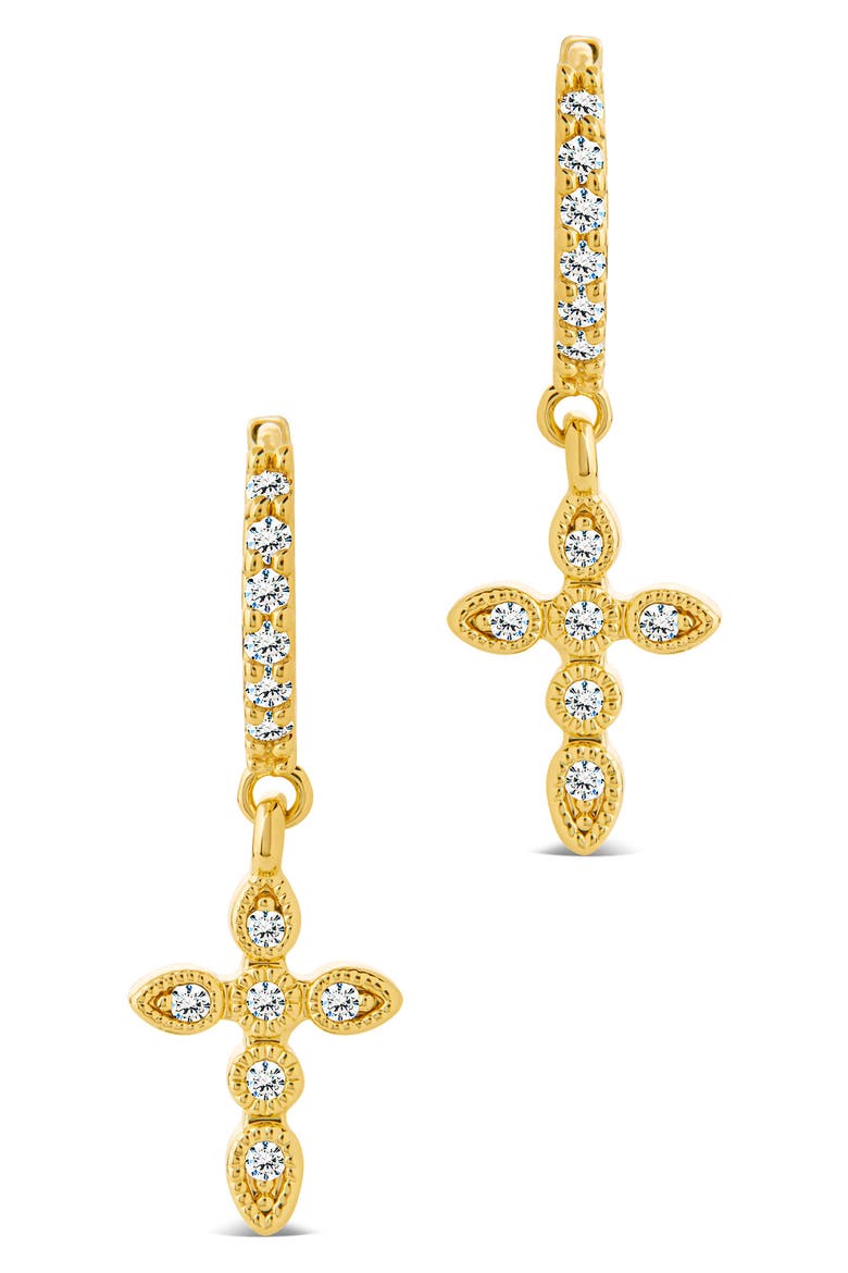 Cross Drop Hoop Earrings, Alternate, color, GOLD