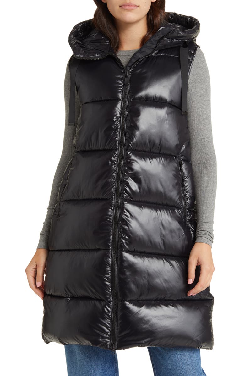 Save The Duck Iria Quilted Nylon Hooded Longline Vest, Main, color, 