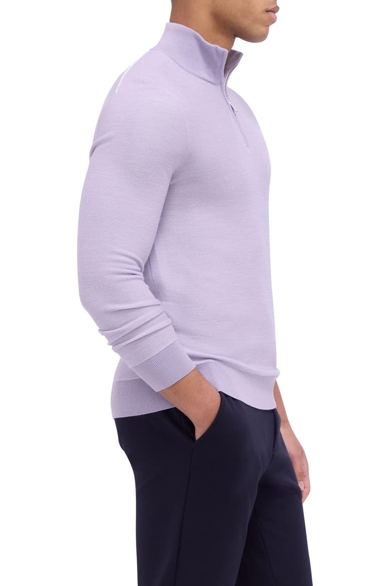Merino Wool & Silk Bird's Eye Quarter Zip Sweater, Alternate, color, LILAC