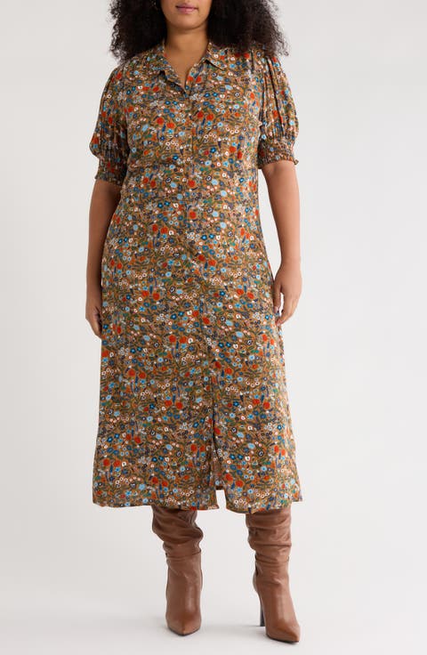 Bridget Floral Print Midi Dress (Plus)