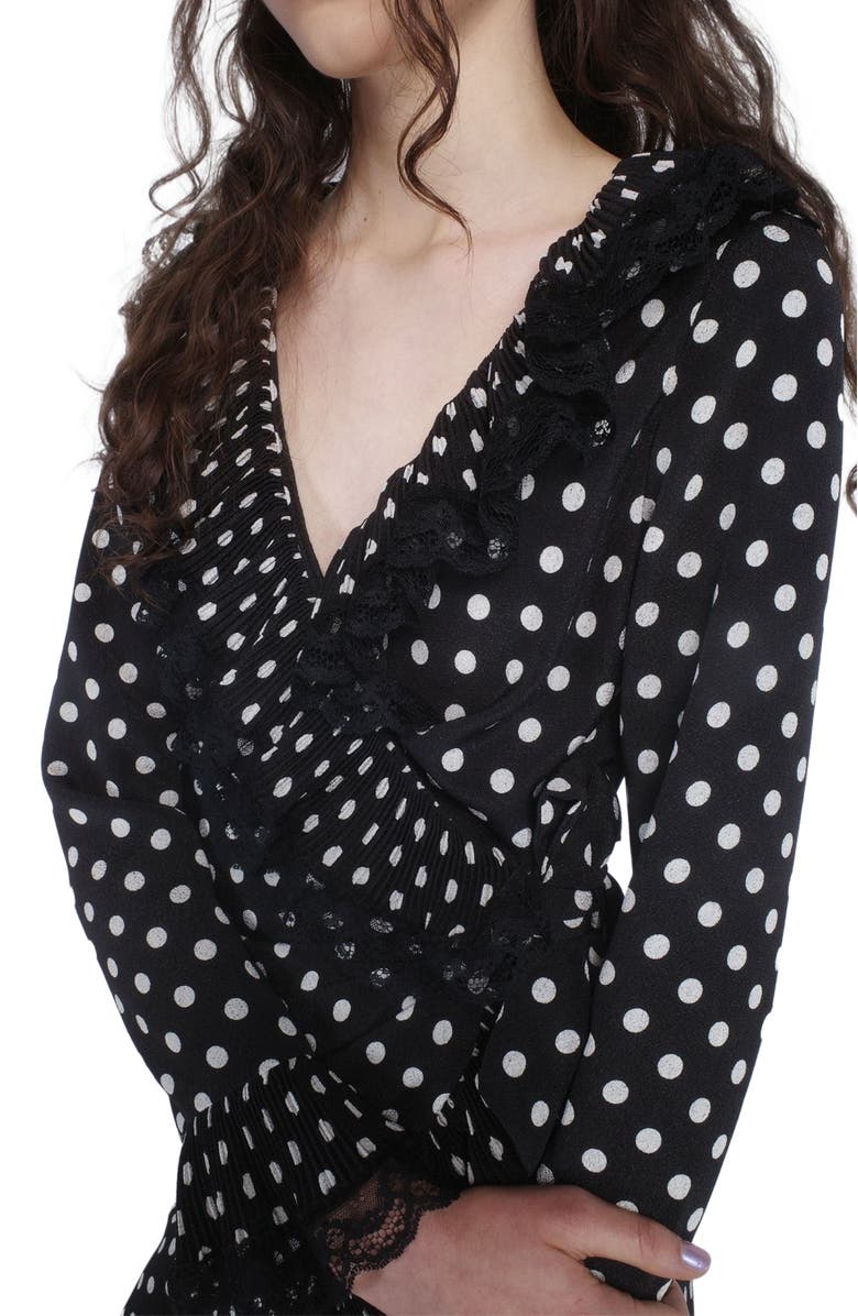 Anna Sui Polka Dot Pleated Wrap Dress, Alternate, color, Black Muti