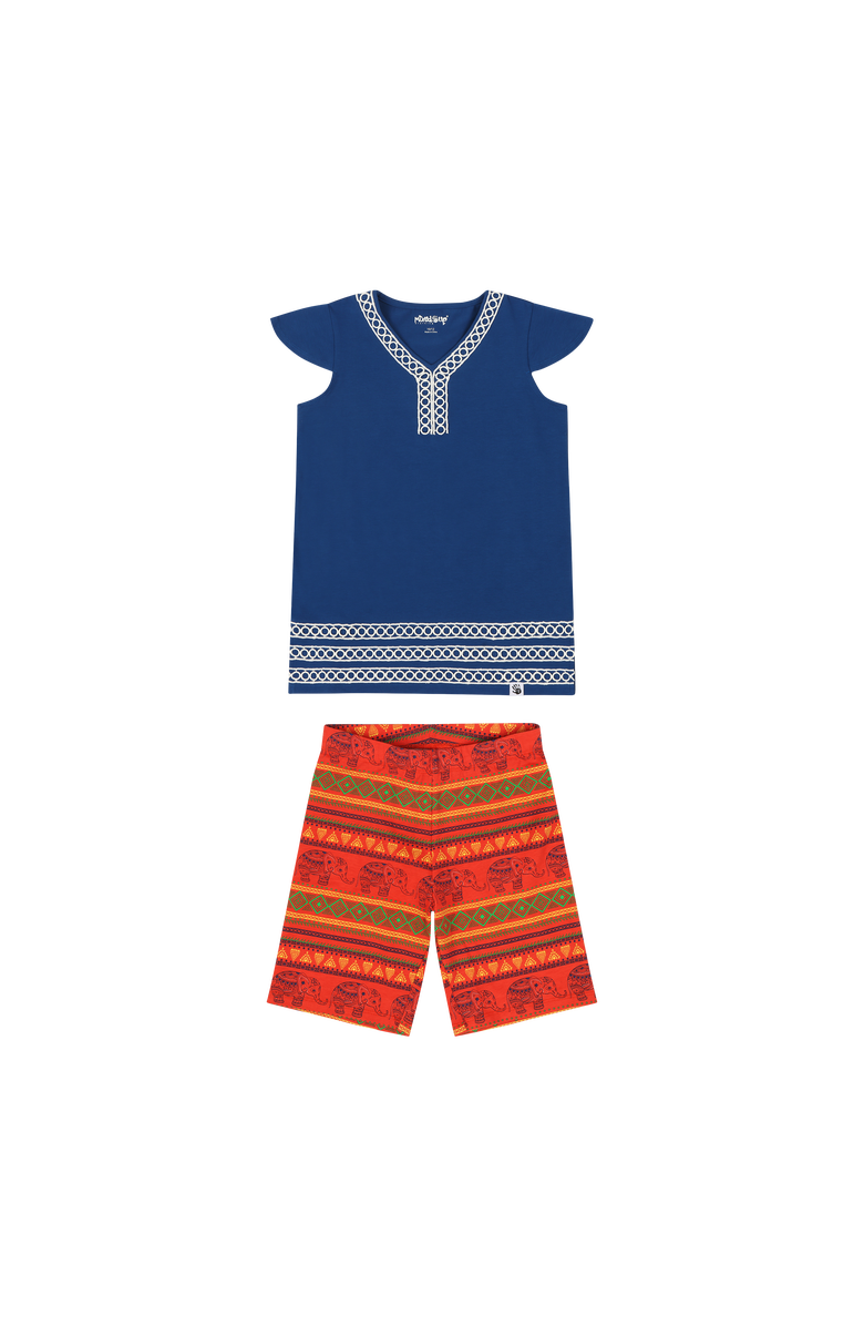 Mixed Up Clothing Girls Burda Tunic & Short Set, Main, color, Sodalite Blue/Jacquard Stripe