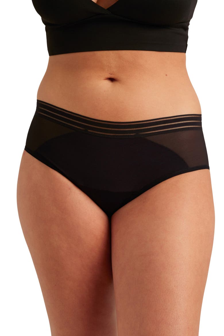 Period & Leakproof Regular Absorbency Mesh Hipster Briefs, Main, color, VOLCANIC BLACK