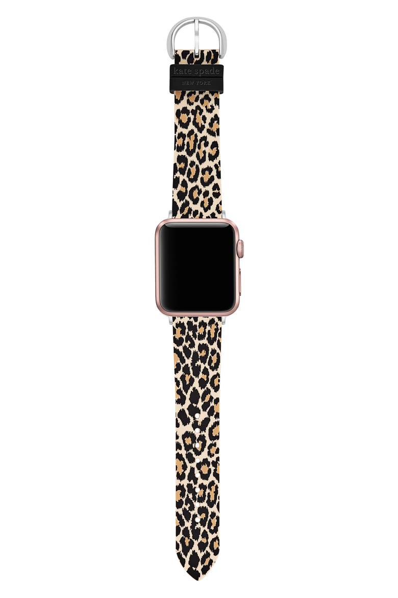 silicone Apple Watch® watchband, Alternate, color, BLACK/ LEOPARD