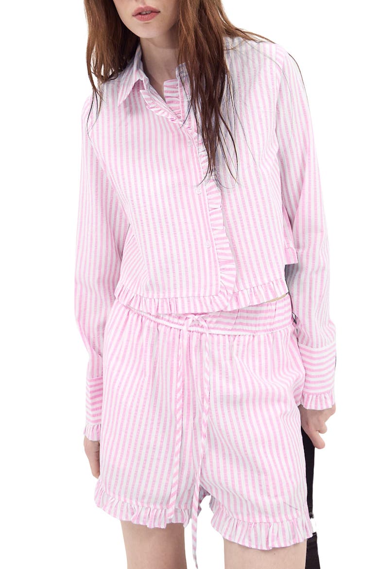 Split Crop Shirt, Main, color, STRIPED PINK