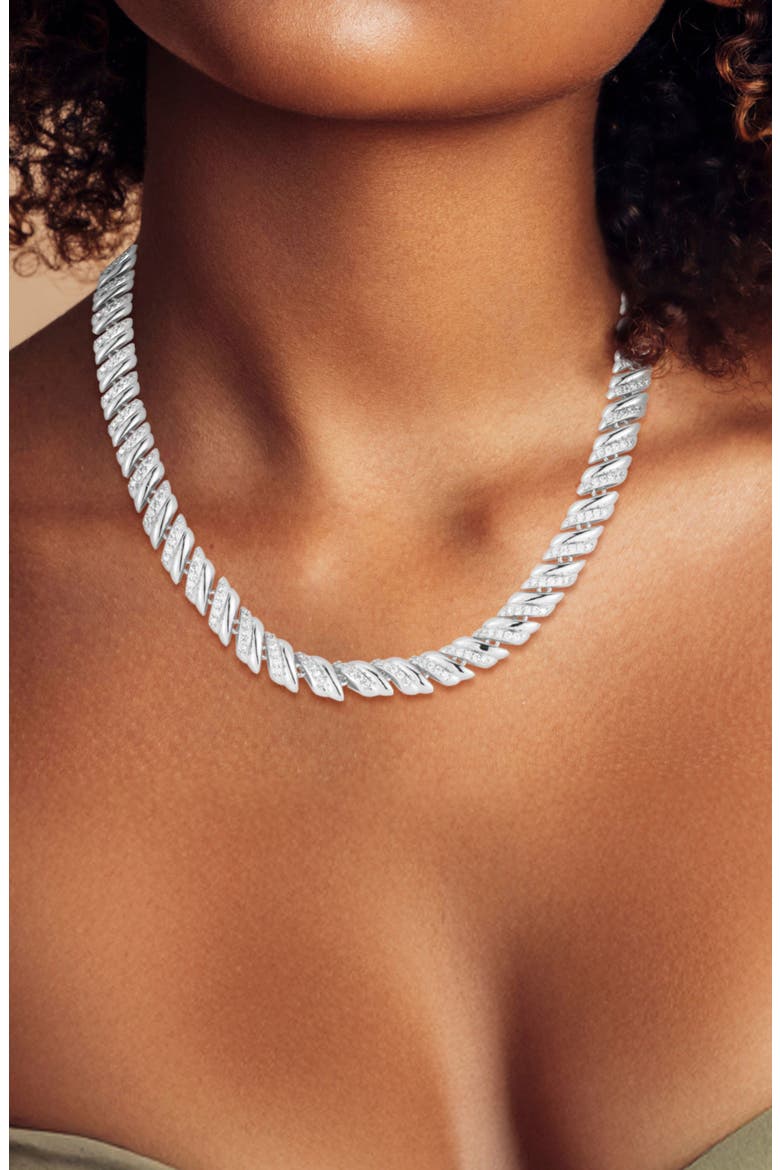 Cubic Zirconia Pavé Tennis Necklace, Alternate, color, SILVER