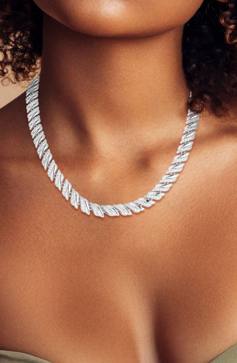 GLAZE JEWELRY Cubic Zirconia Pavé Tennis Necklace, Alternate, color, Silver