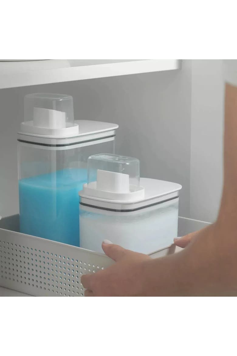 Durable Liquid Laundry Detergent Dispenser Organizer with Measuring Cap, 78 oz, Alternate, color, Clear/White