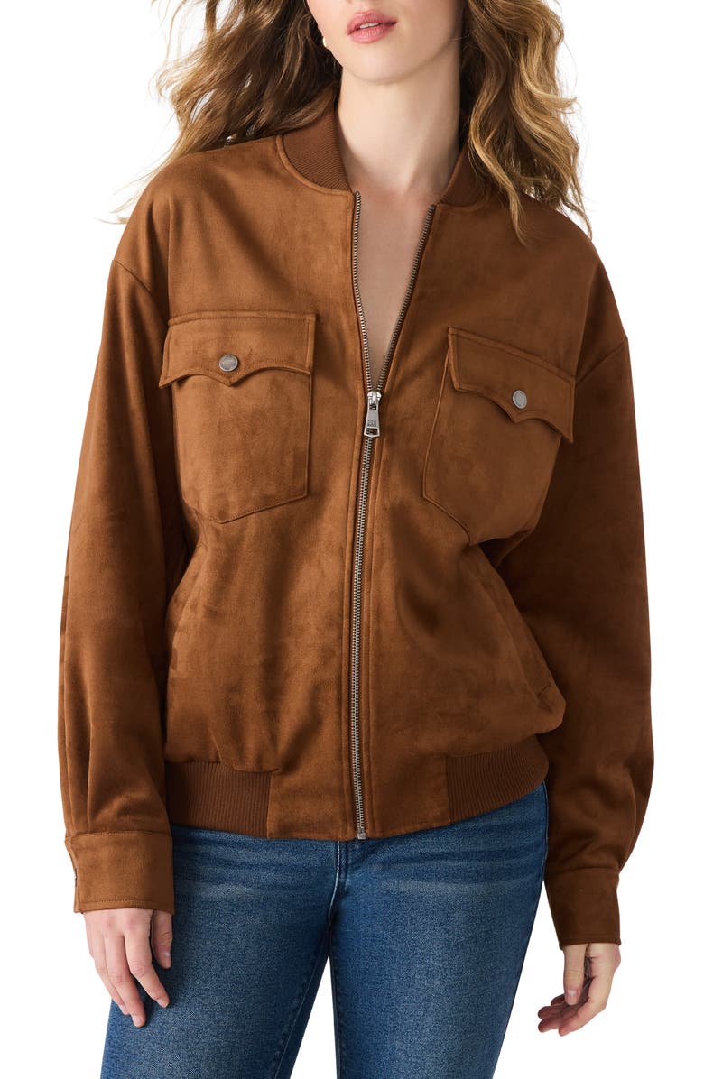 Steve Madden Dean Faux Suede Bomber Jacket, Main, color, Chicory Coffee