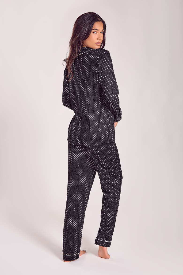 Brushed Microfiber Pajama Set with Contrast Piping, Alternate, color, Black