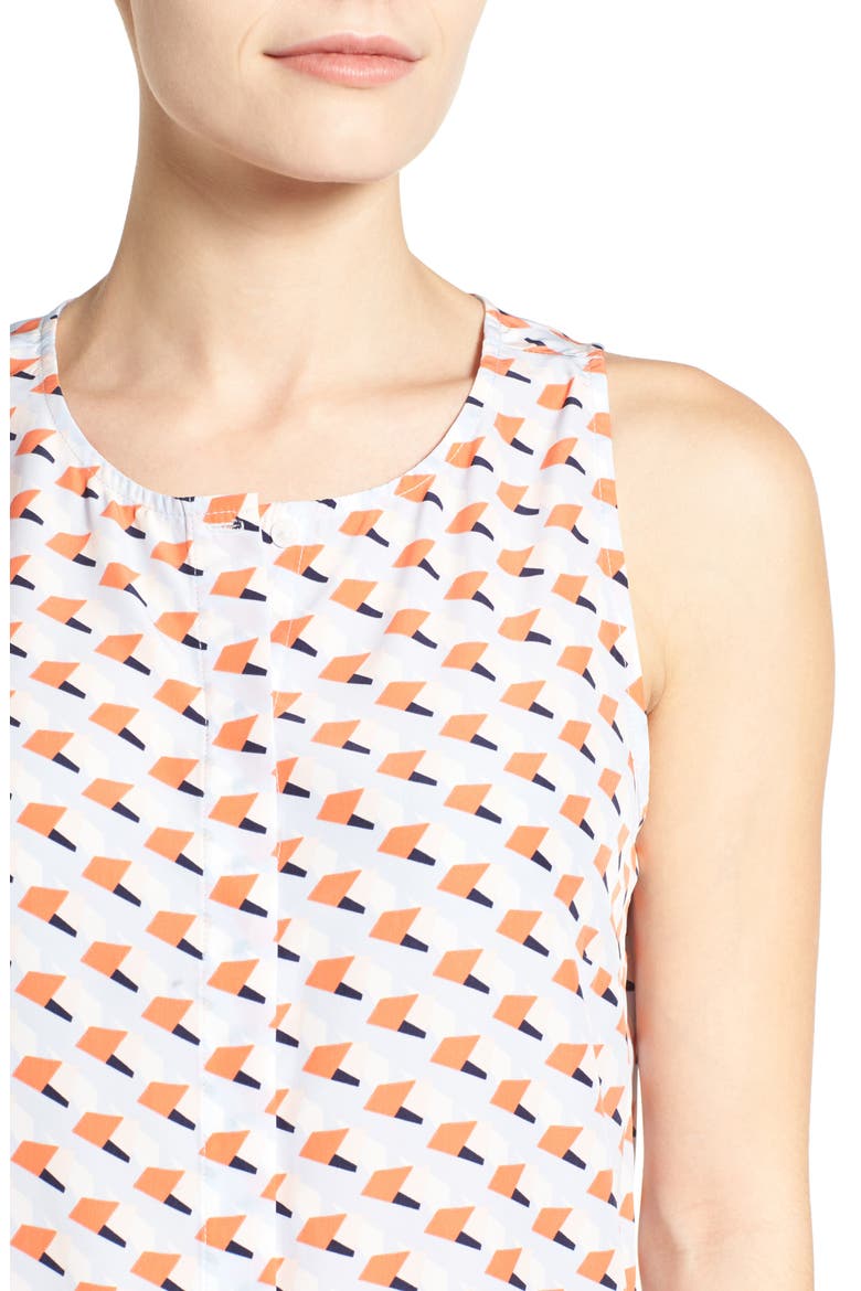 Button Front Print Tank, Alternate, color, BLUE- ORANGE RETRO GEO
