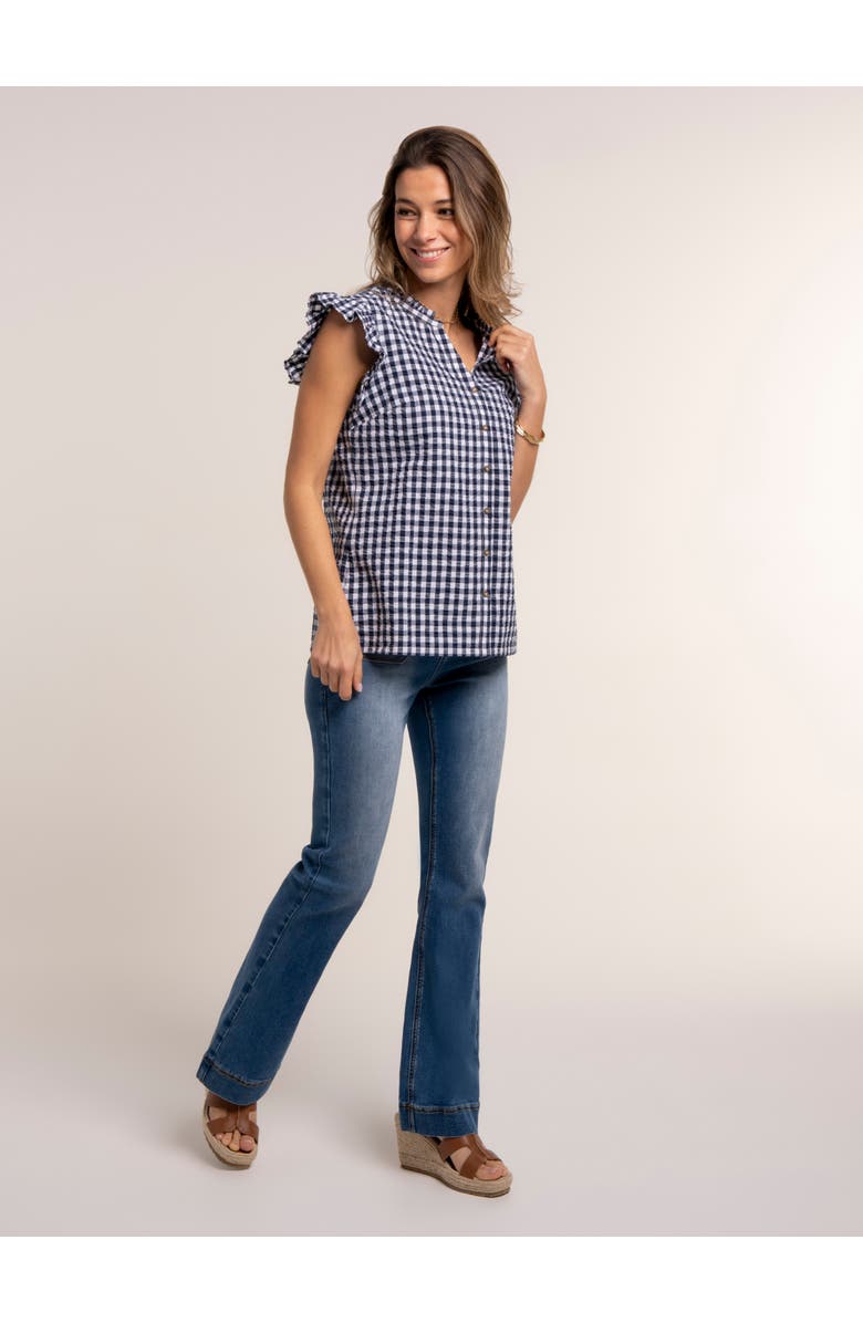 Brakeburn Bia Gingham Flutter Sleeve Blouse, Alternate, color, Navy