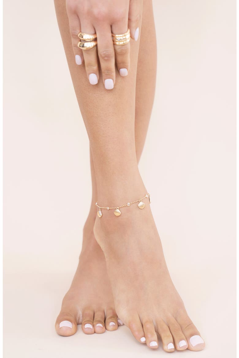 Scallop Shell Charm Anklet, Alternate, color, GOLD