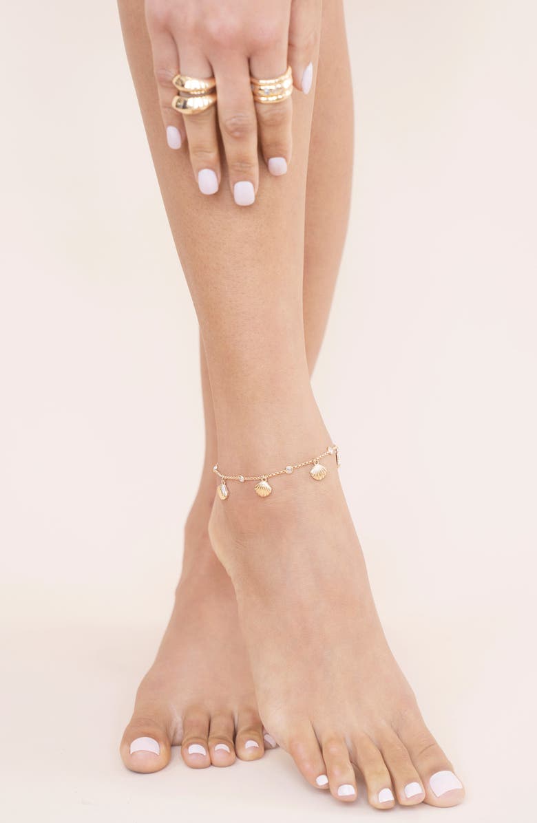 Ettika Scallop Shell Charm Anklet, Alternate, color, Gold