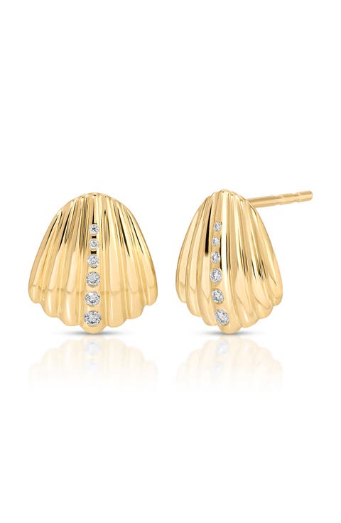 Diamond Shell Stud Earrings