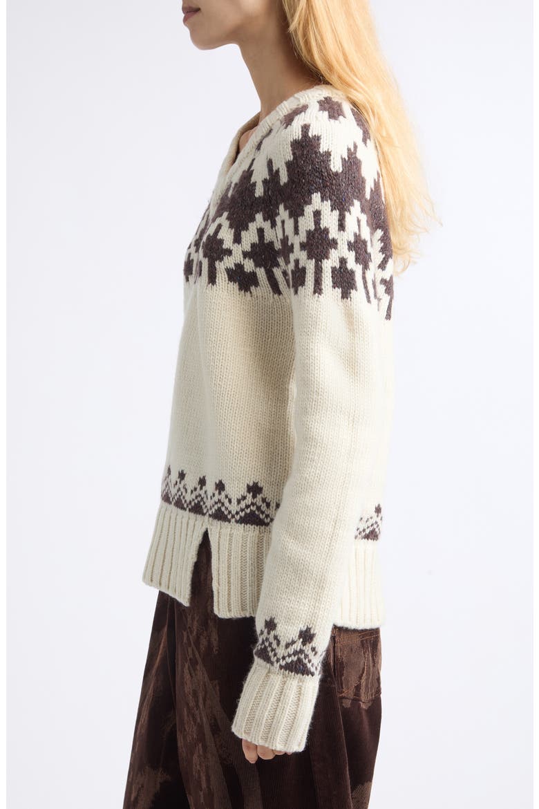 Warrior Fair Isle Wool Blend V-Neck Sweater, Alternate, color, CREME/ BROWN