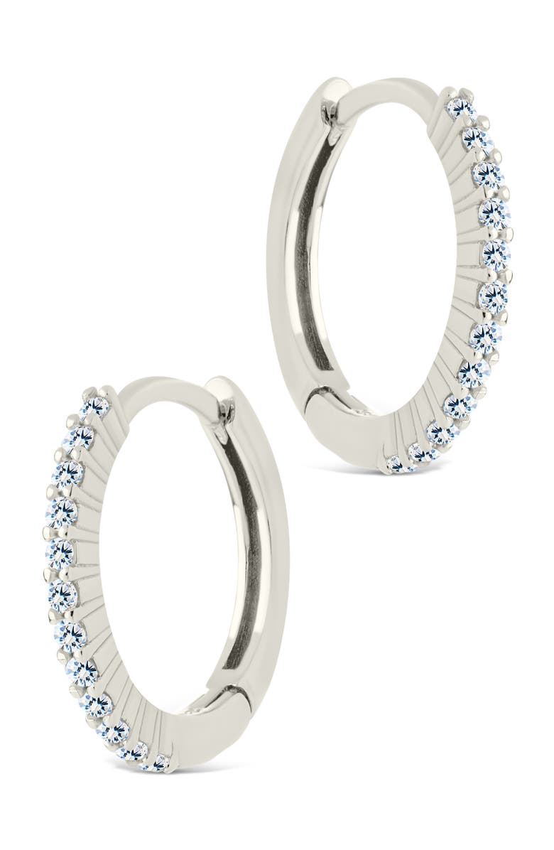 Sterling Forever Pavé Cubic Zirconia Micro Huggie Hoop Earrings, Alternate, color, Silver
