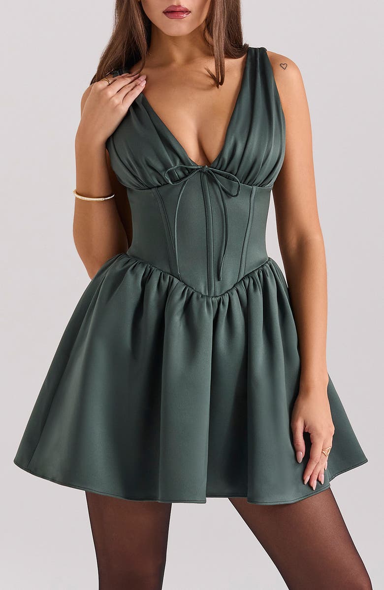 HOUSE OF CB Emmeliette Satin Minidress, Alternate, color, Forest Green