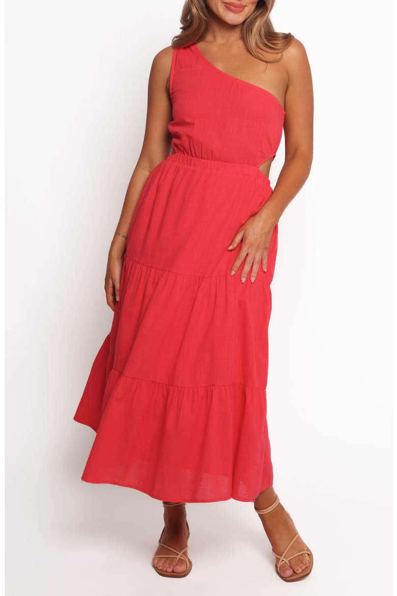 Teresa One-Shoulder Cutout Cotton Midi Dress, Main, color, RED