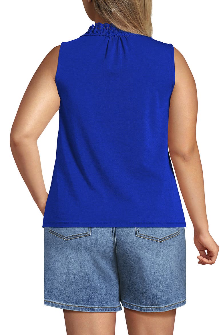 Lightweight Jersey Button Front Lace Trim Tank, Alternate, color, Vibrant Lapis