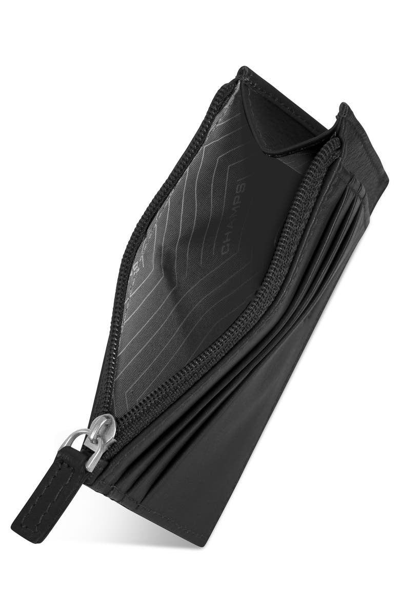 CHAMPS Zip Leather Card Case, Alternate, color, Black