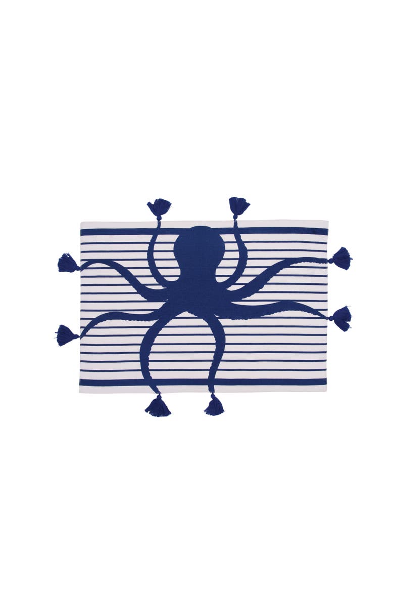 Indigo Octopus Stripes and Tassels Placemats Set of 6, Alternate, color, Blue