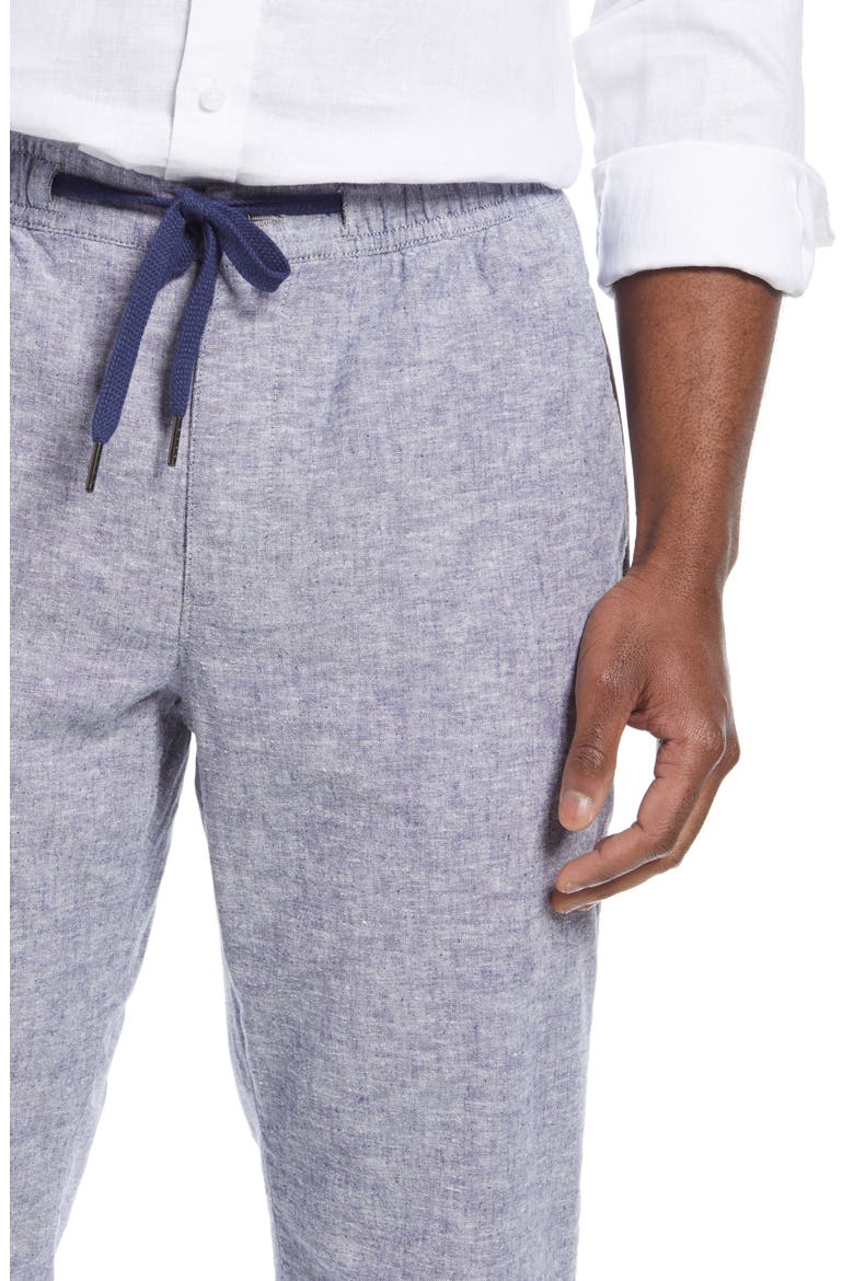 Linen & Cotton Blend Drawstring Pants, Alternate, color, BLUE TWILIGHT - WHITE