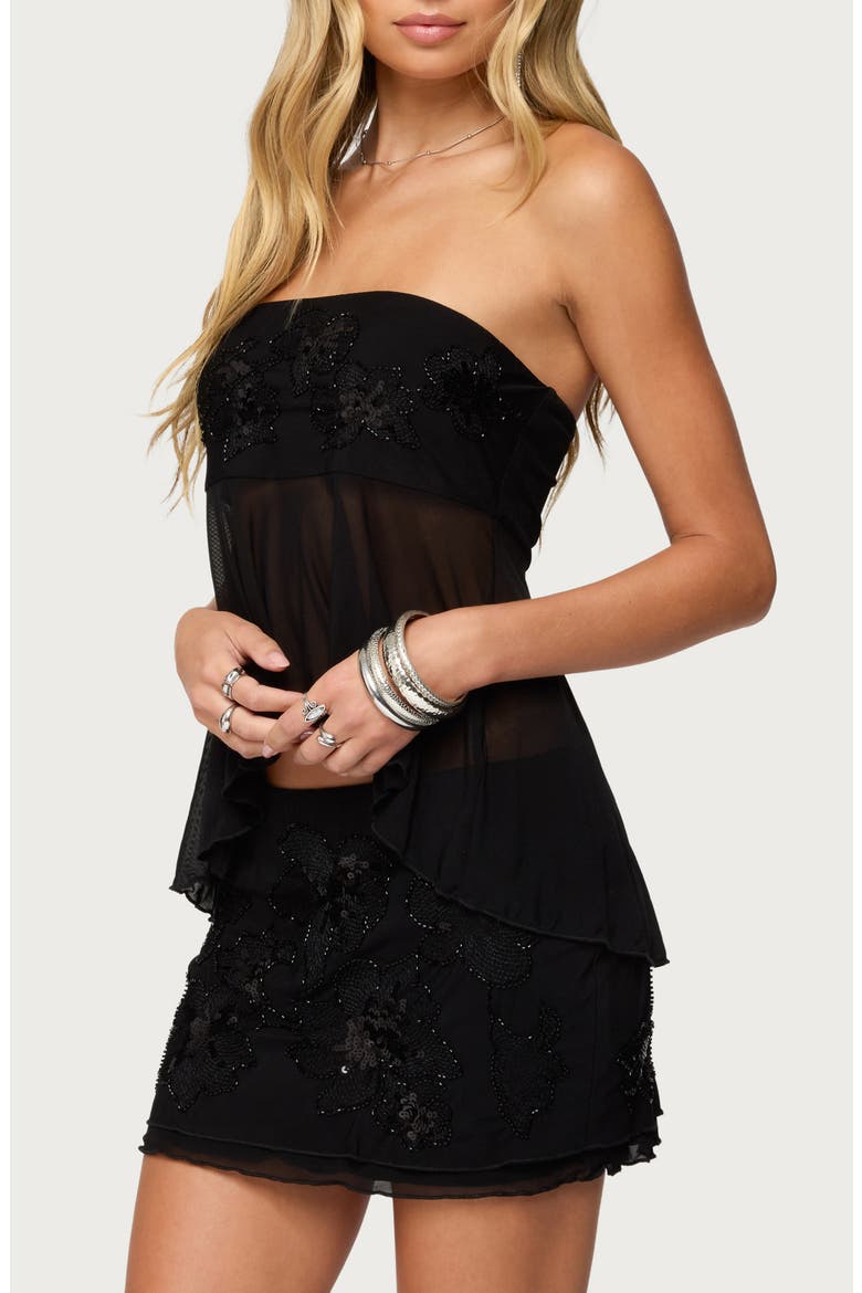 Steffie Sequin Detail Strapless Mesh Top, Alternate, color, BLACK