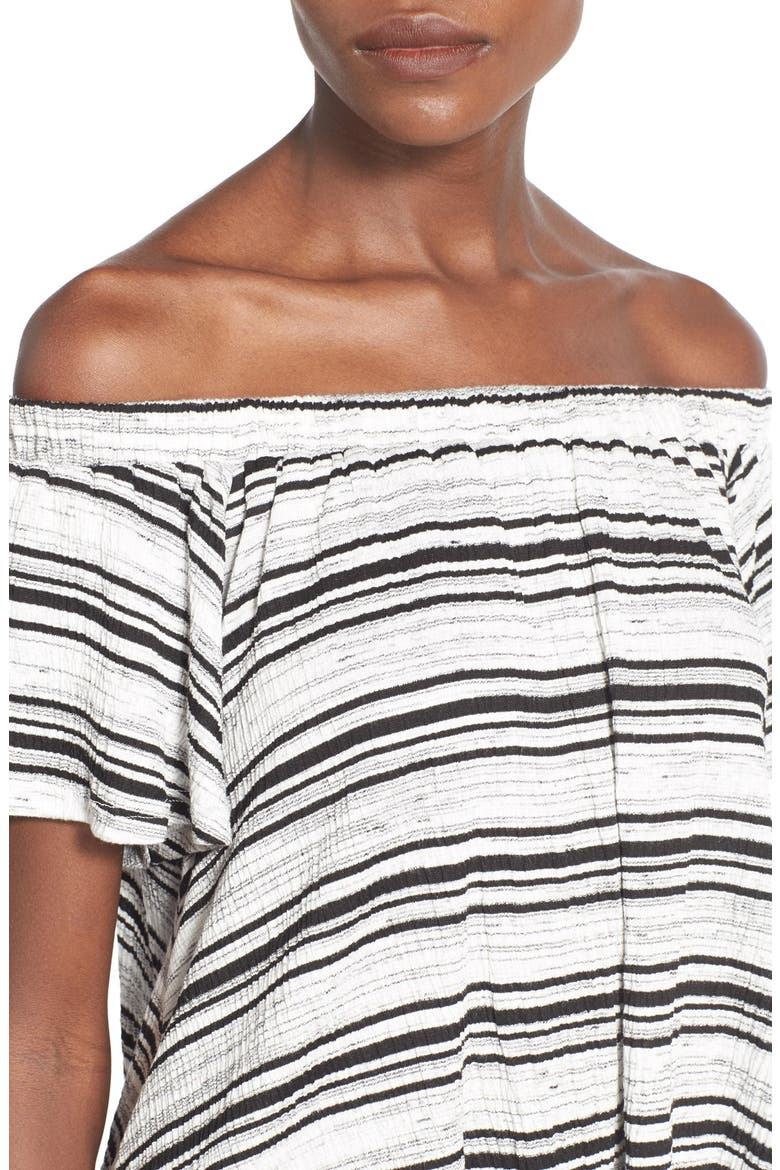 Stripe Off the Shoulder Top, Alternate, color, BLACK/ WHIE