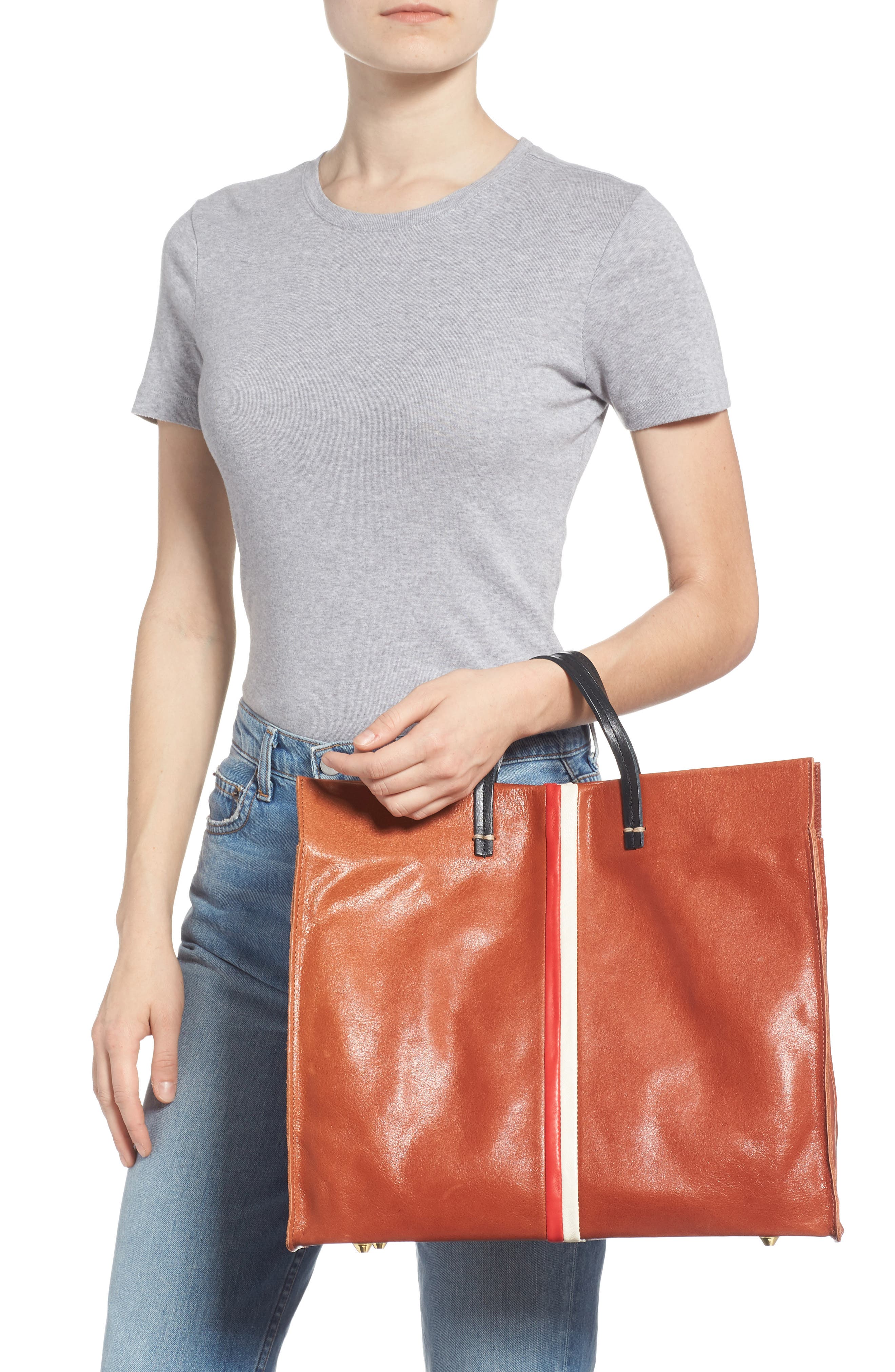 Clare V. Simple Stripe Leather Tote, Alternate, color, 