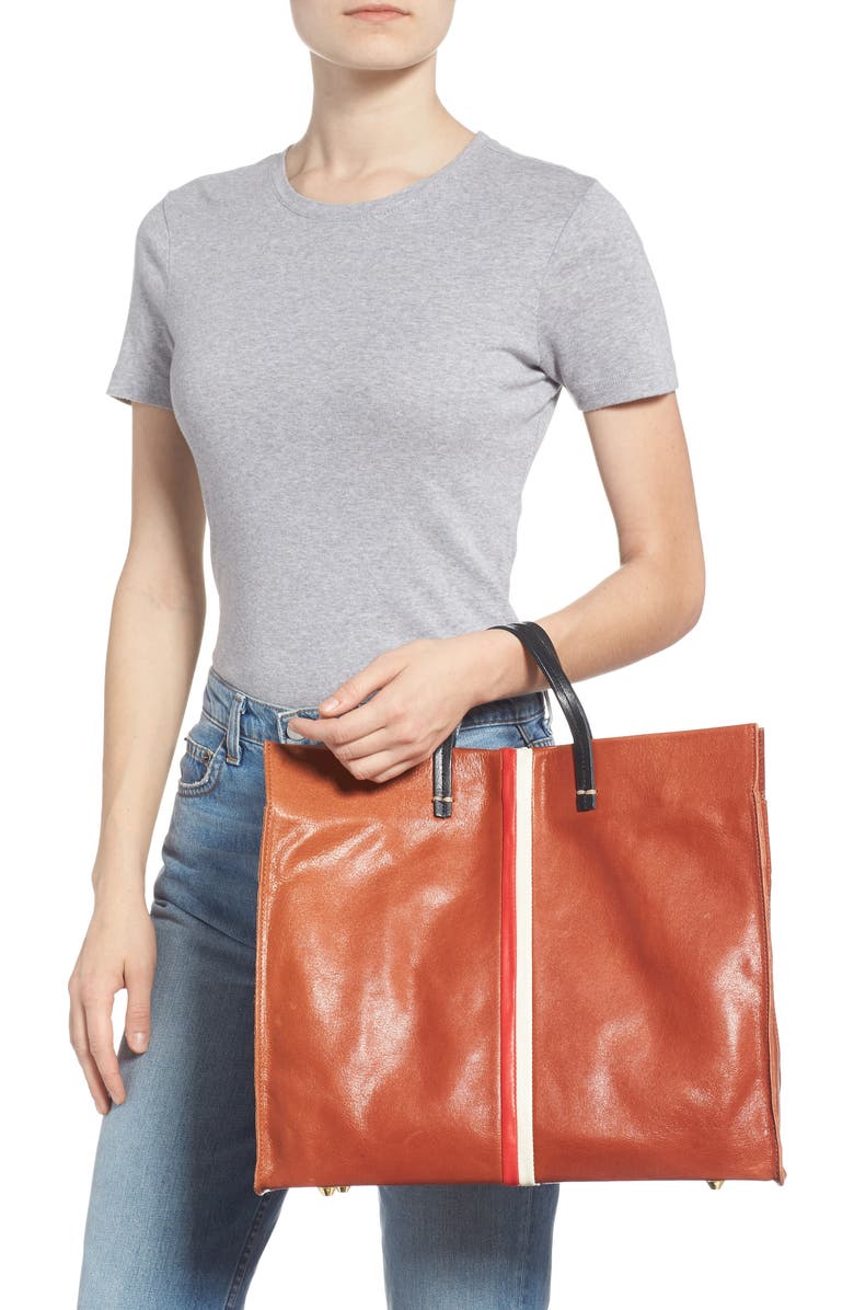 Clare V. Simple Stripe Leather Tote, Alternate, color,