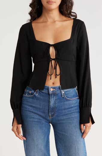 Leith Tie Front Crepe Long Sleeve Top