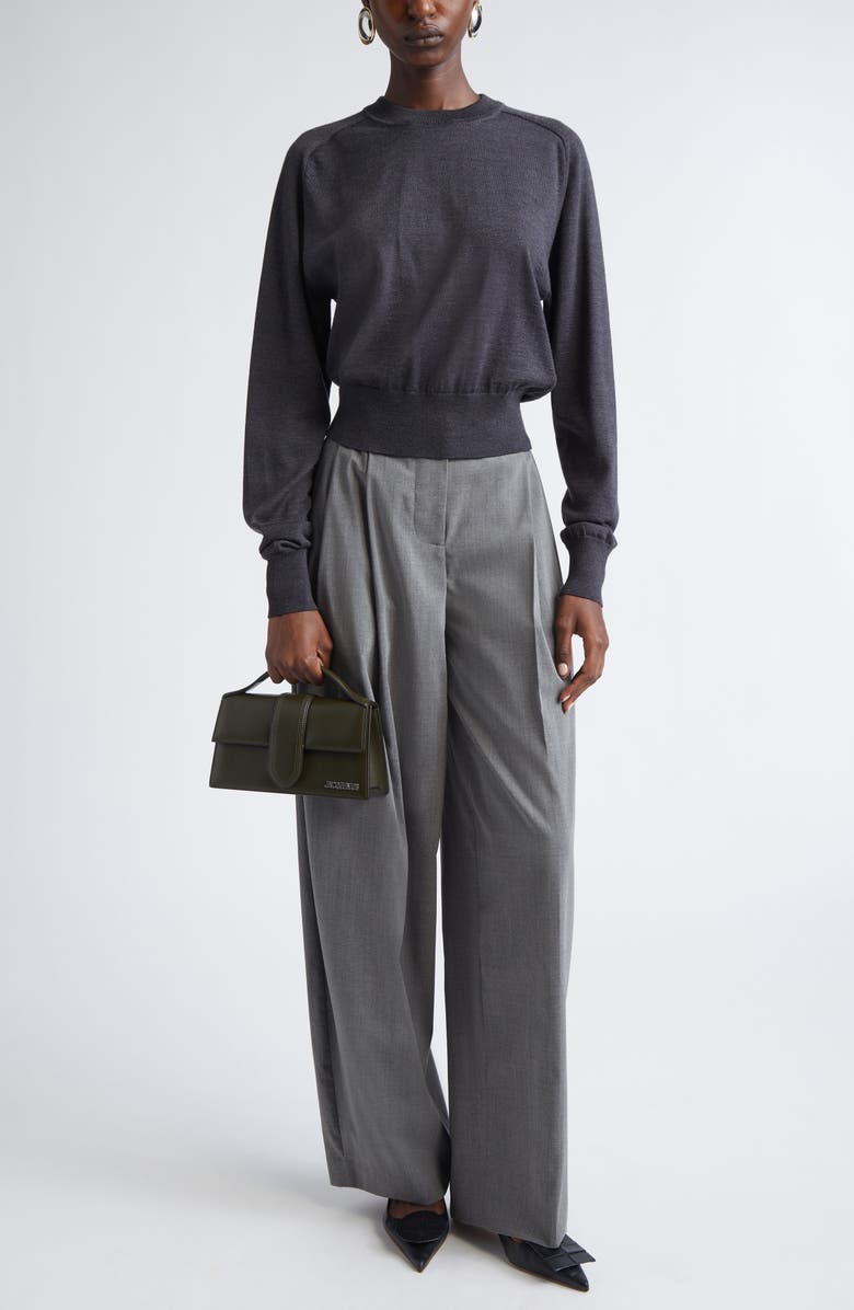 Jacquemus Le Sweater Brode Merino Wool Blend Sweater, Alternate, color, Dark Grey