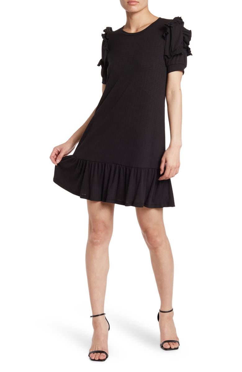 DUAL NATURE Ruffle Sleeve Knit Dress, Main, color, 